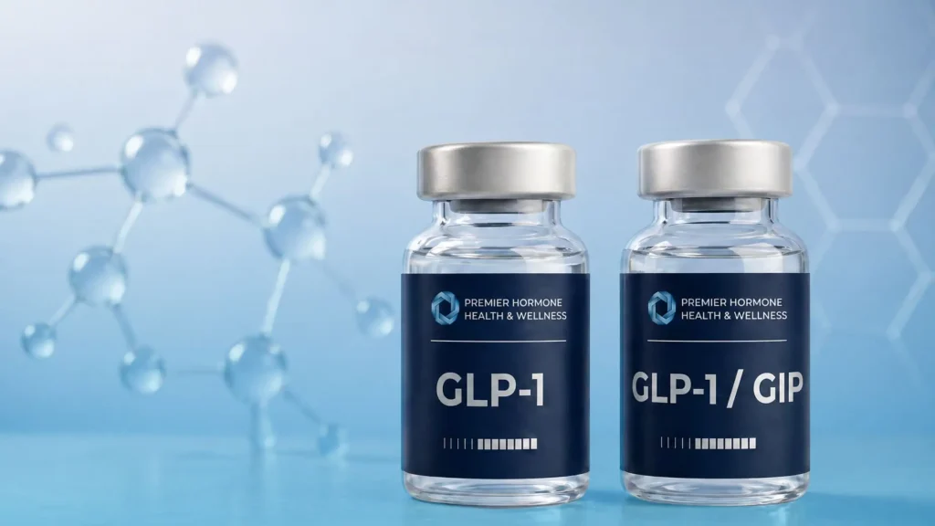 GLP-1 vs GLP-1/GIP weight loss comparison showing semaglutide vs tirzepatide results